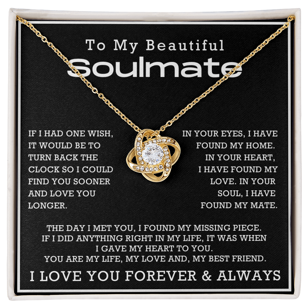 To My Beautiful Soulmate Love Knot Necklace, Anniversary Gift for Girlfriend with Message Card