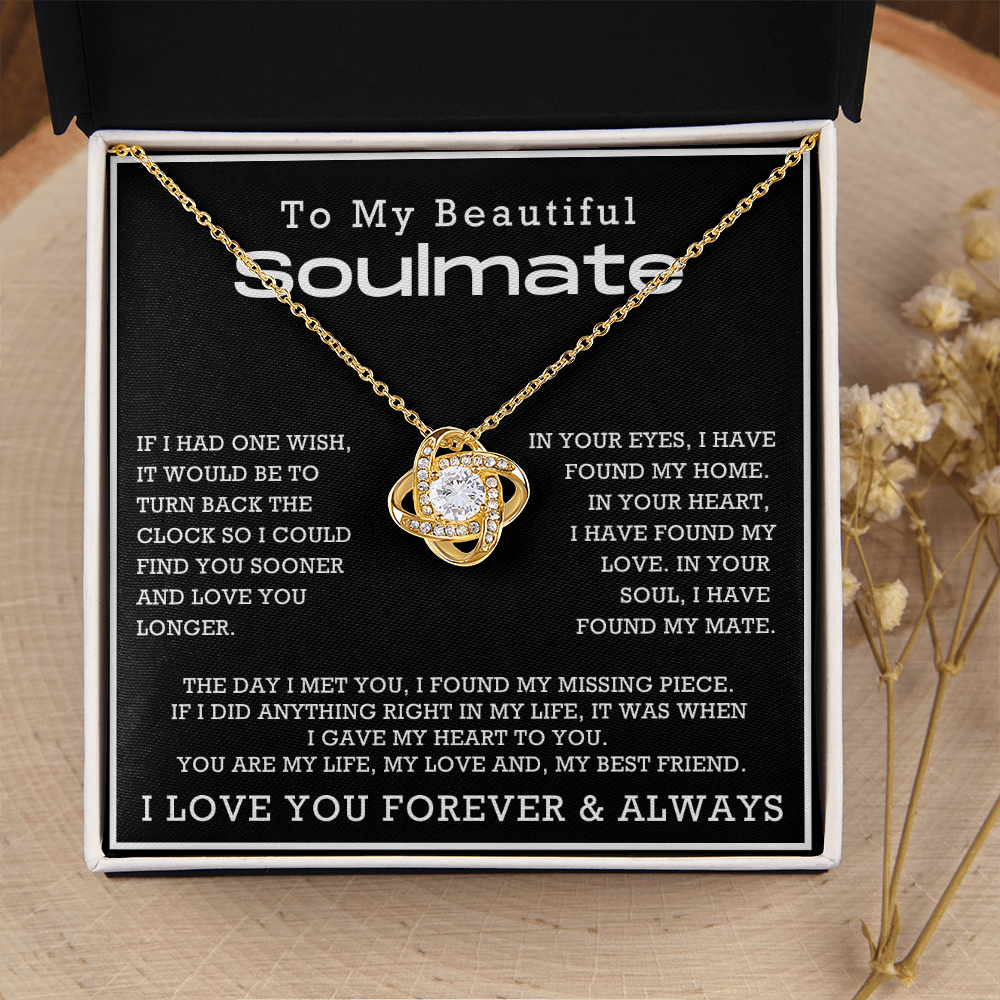 To My Beautiful Soulmate Love Knot Necklace, Anniversary Gift for Girlfriend with Message Card