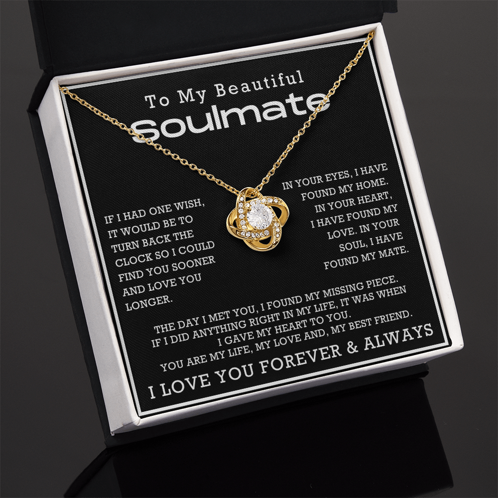 To My Beautiful Soulmate Love Knot Necklace, Anniversary Gift for Girlfriend with Message Card