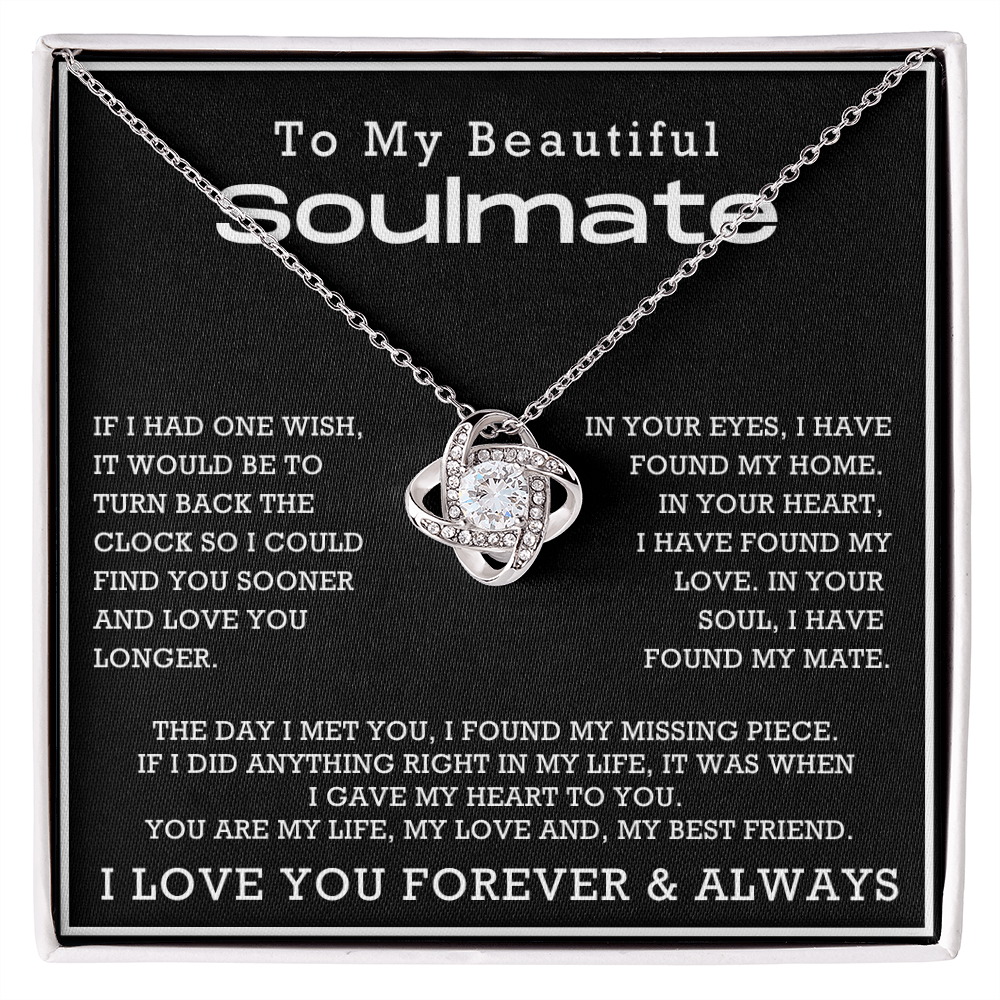 To My Beautiful Soulmate Love Knot Necklace, Anniversary Gift for Girlfriend with Message Card