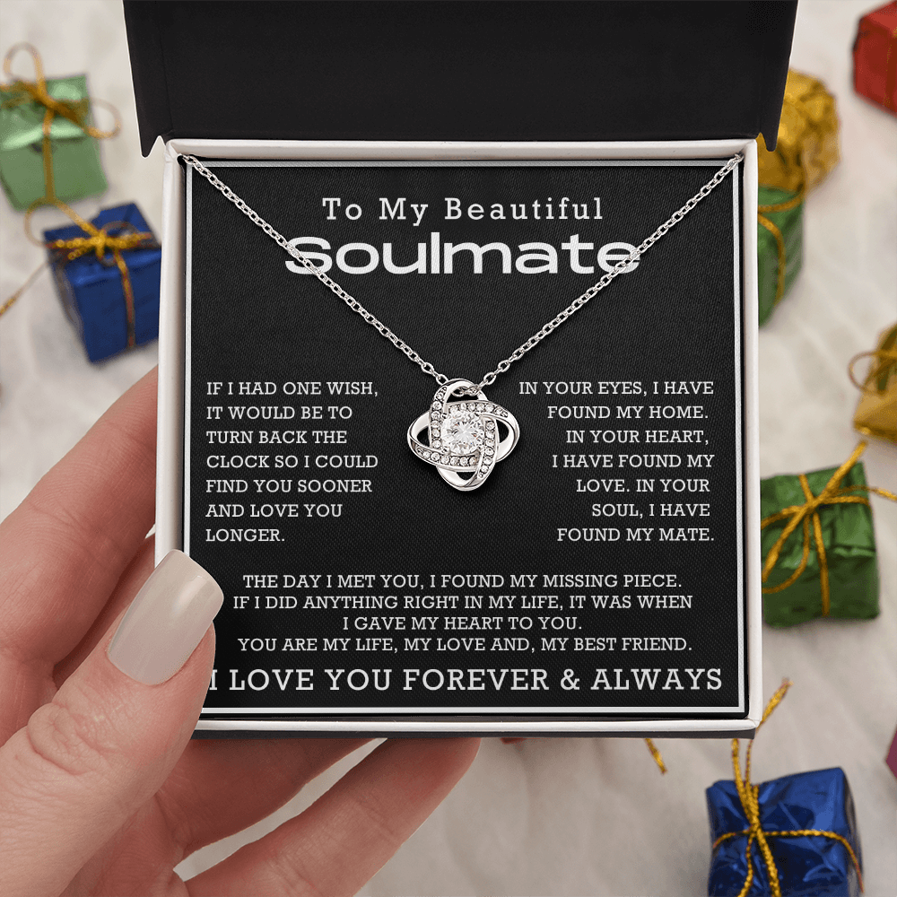 To My Beautiful Soulmate Love Knot Necklace, Anniversary Gift for Girlfriend with Message Card