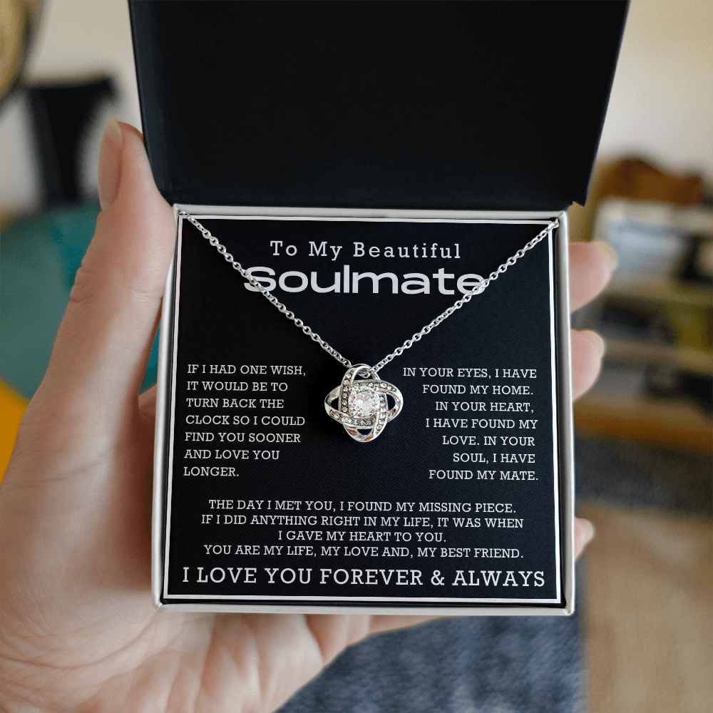 To My Beautiful Soulmate Love Knot Necklace, Anniversary Gift for Girlfriend with Message Card