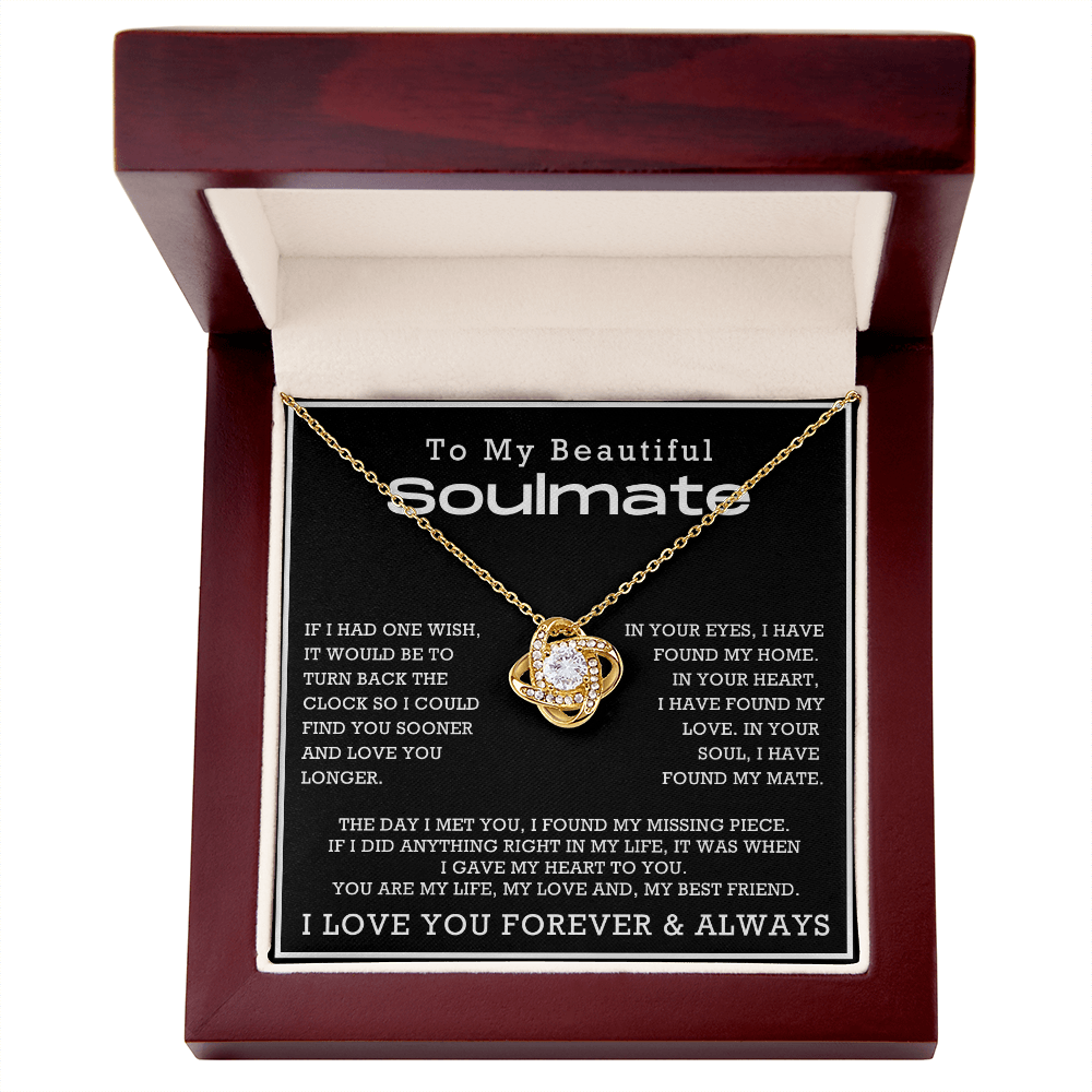 To My Beautiful Soulmate Love Knot Necklace, Anniversary Gift for Girlfriend with Message Card