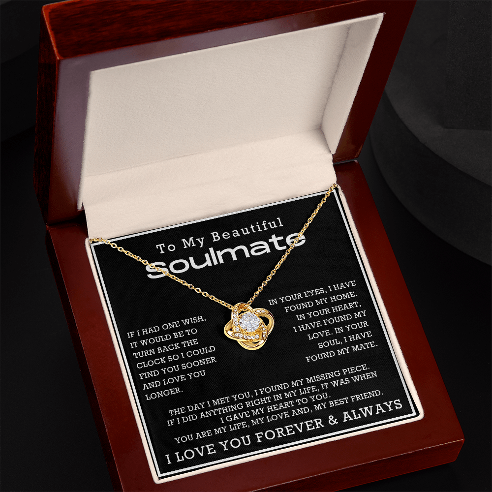 To My Beautiful Soulmate Love Knot Necklace, Anniversary Gift for Girlfriend with Message Card