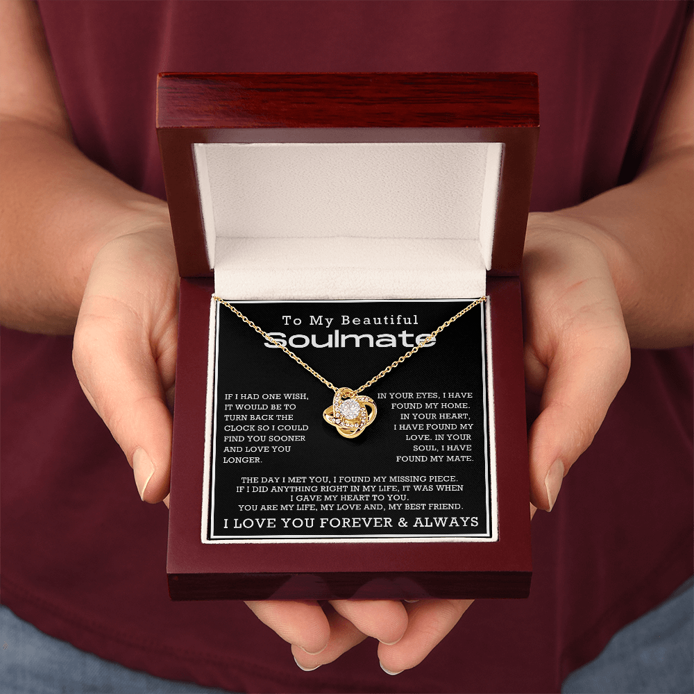 To My Beautiful Soulmate Love Knot Necklace, Anniversary Gift for Girlfriend with Message Card