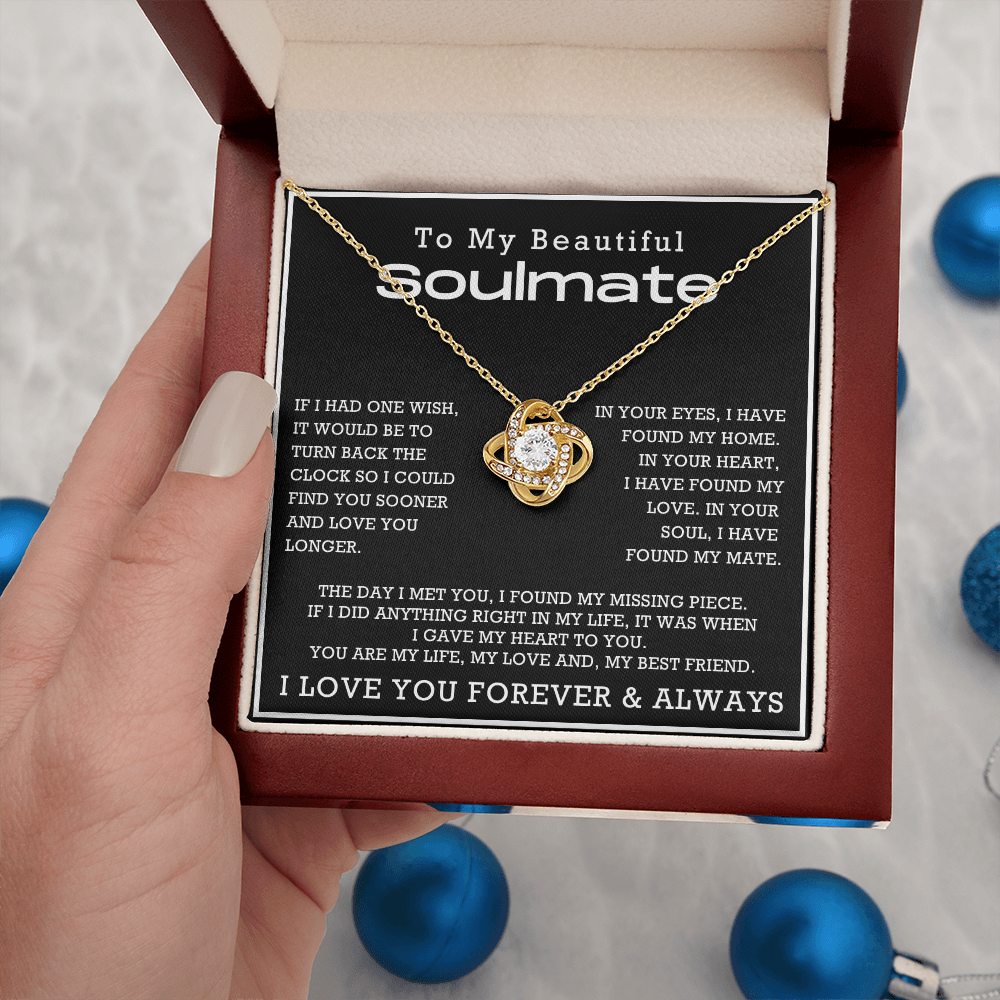 To My Beautiful Soulmate Love Knot Necklace, Anniversary Gift for Girlfriend with Message Card