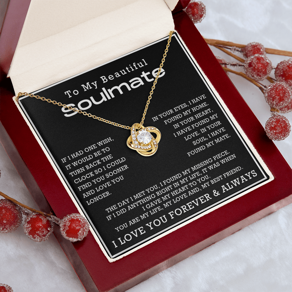 To My Beautiful Soulmate Love Knot Necklace, Anniversary Gift for Girlfriend with Message Card