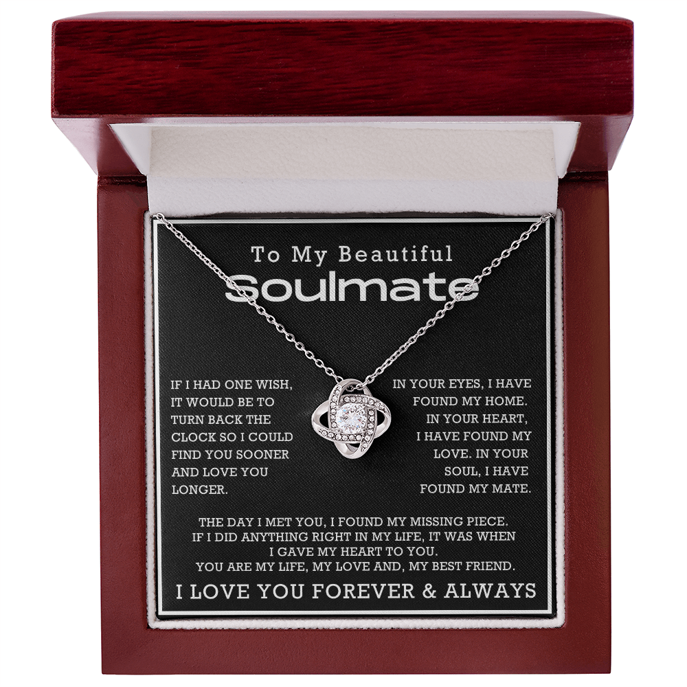 To My Beautiful Soulmate Love Knot Necklace, Anniversary Gift for Girlfriend with Message Card