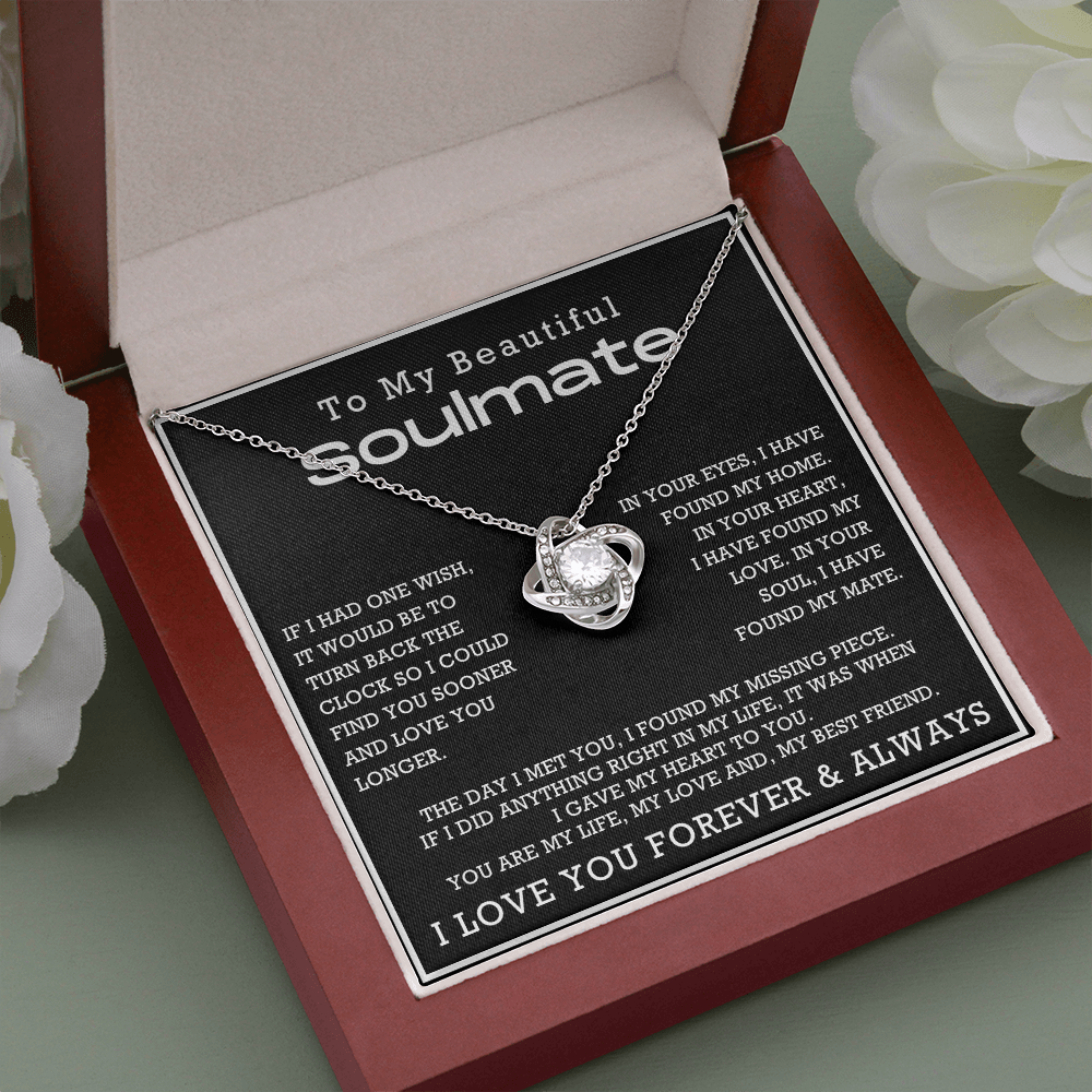 To My Beautiful Soulmate Love Knot Necklace, Anniversary Gift for Girlfriend with Message Card