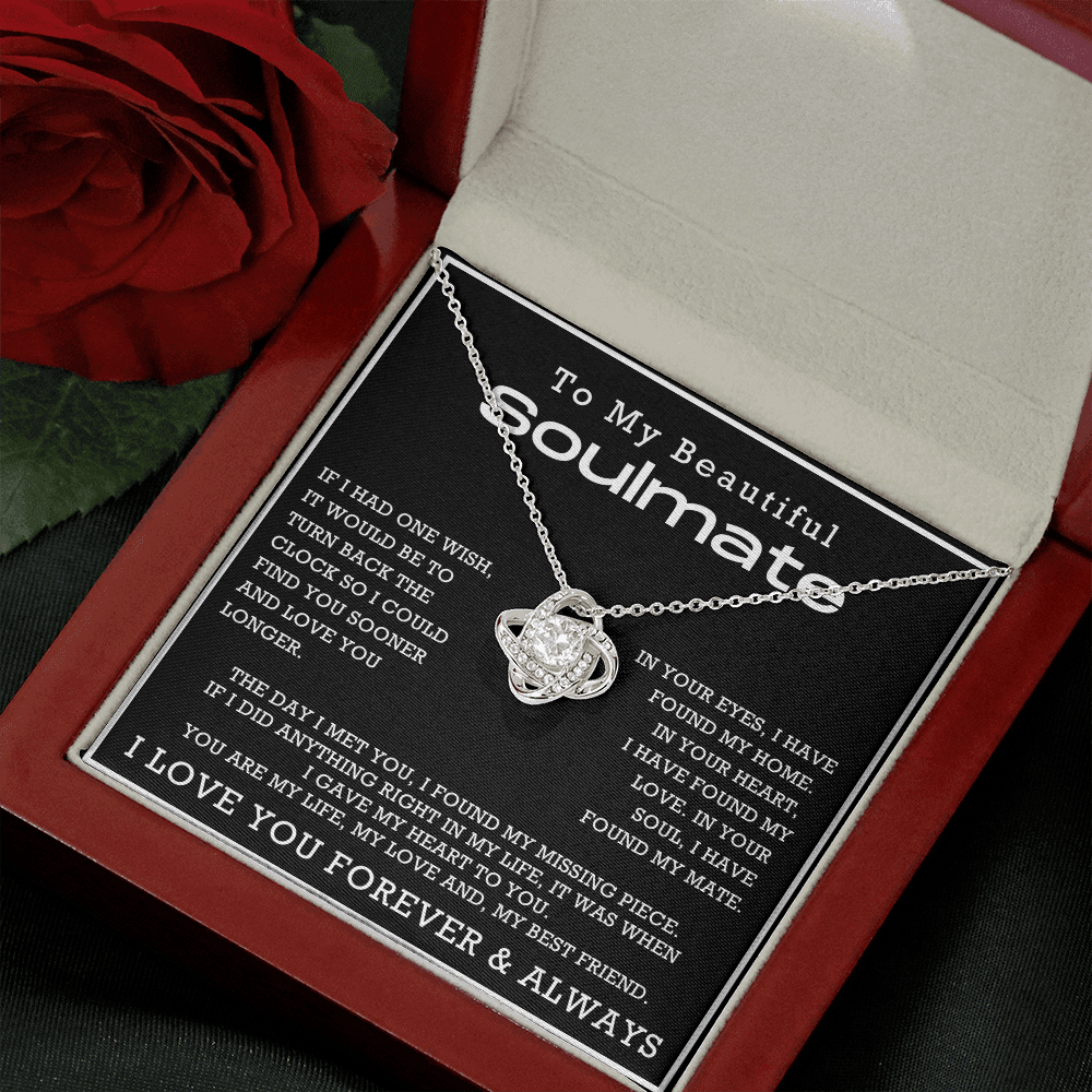 To My Beautiful Soulmate Love Knot Necklace, Anniversary Gift for Girlfriend with Message Card