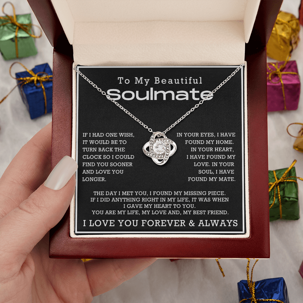 To My Beautiful Soulmate Love Knot Necklace, Anniversary Gift for Girlfriend with Message Card