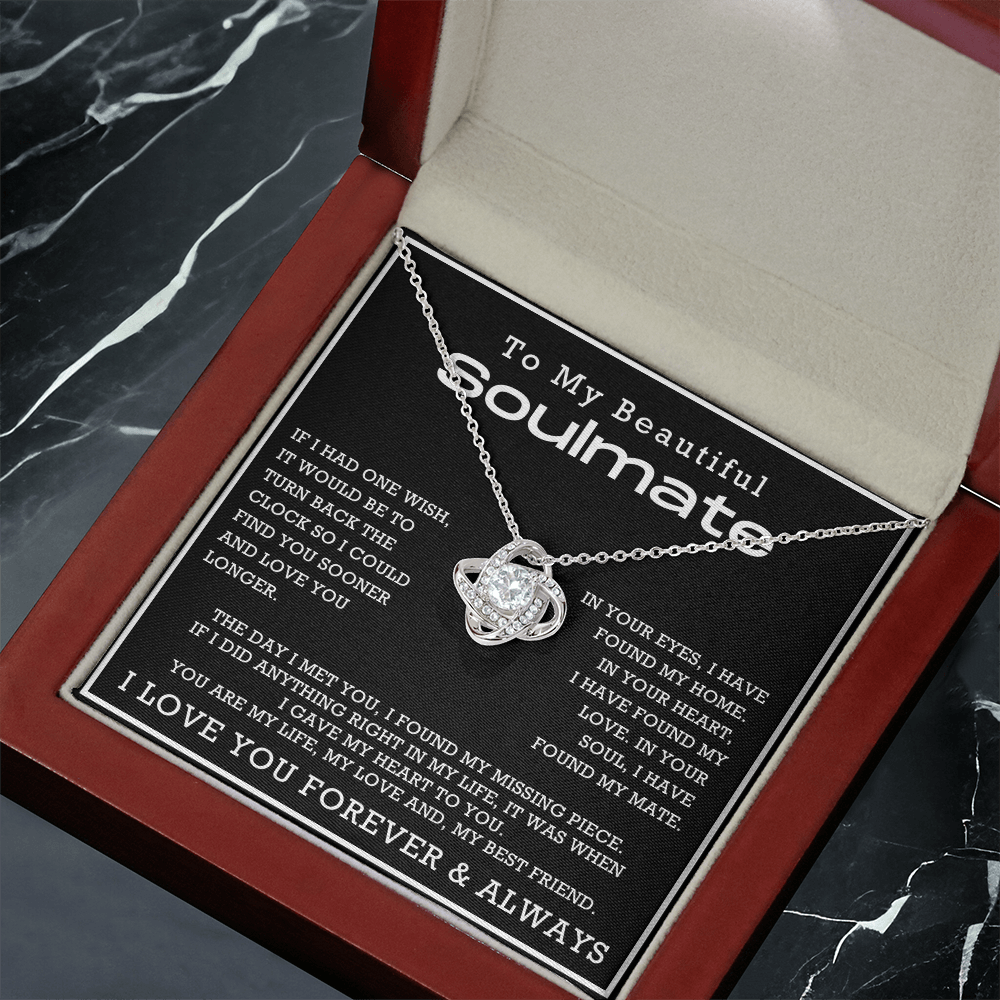 To My Beautiful Soulmate Love Knot Necklace, Anniversary Gift for Girlfriend with Message Card