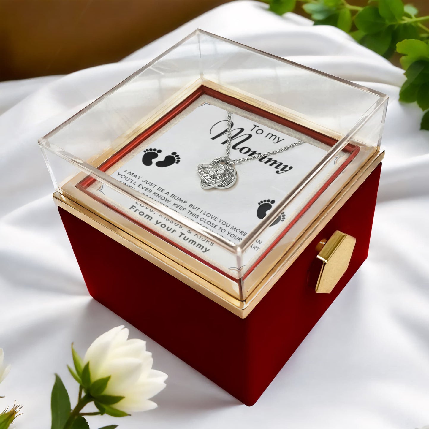 To My Mommy Love Knot with Rotating Rose Gift Box From your Tummy Baby Shower
