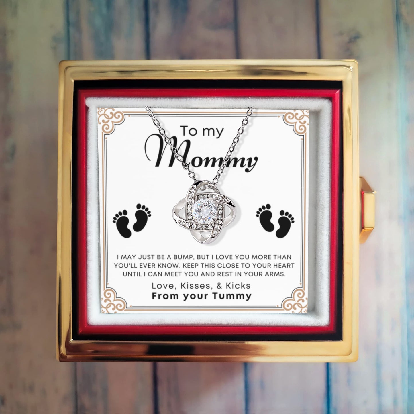 To My Mommy Love Knot with Rotating Rose Gift Box From your Tummy Baby Shower