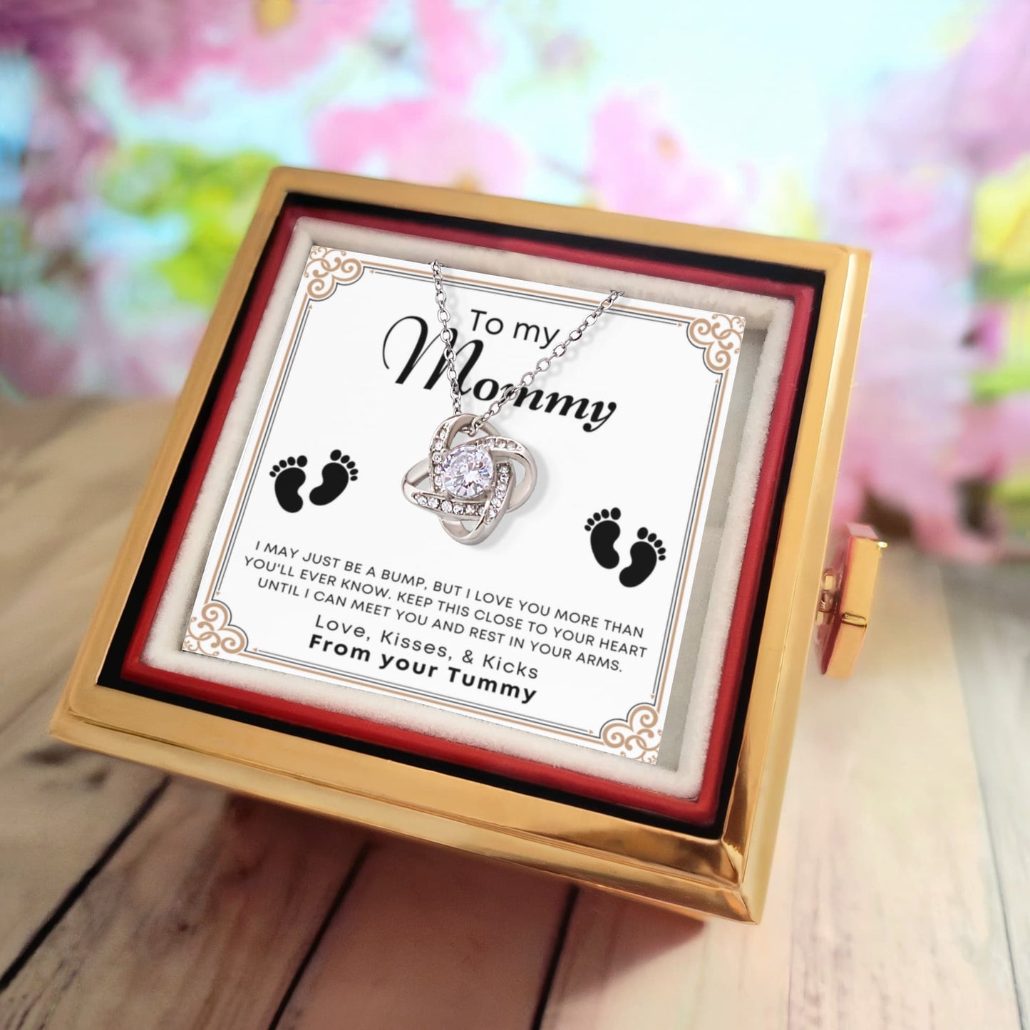 To My Mommy Love Knot with Rotating Rose Gift Box From your Tummy Baby Shower
