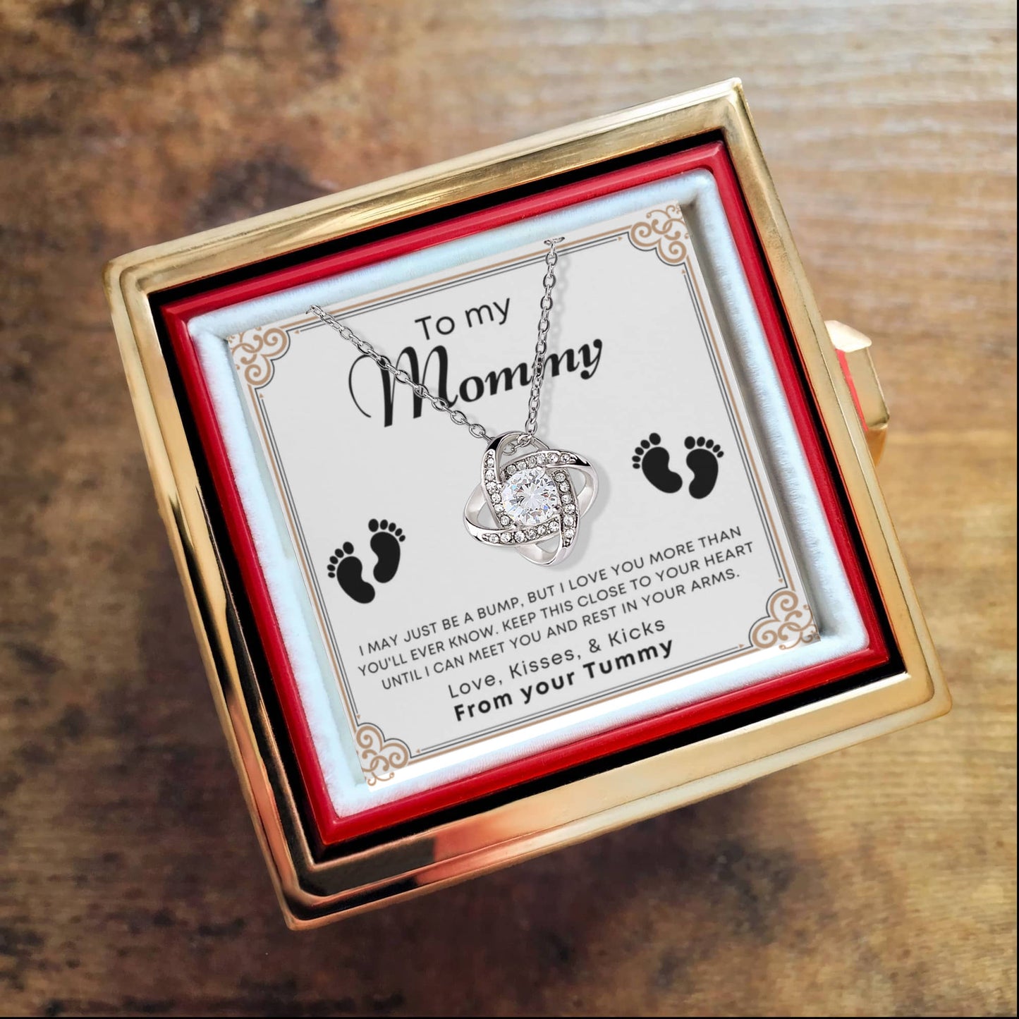 To My Mommy Love Knot with Rotating Rose Gift Box From your Tummy Baby Shower