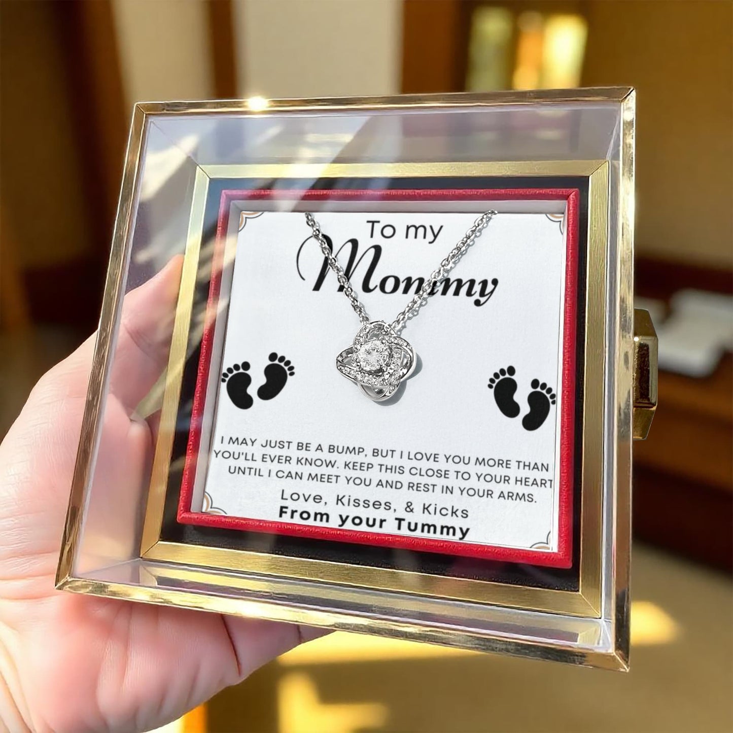 To My Mommy Love Knot with Rotating Rose Gift Box From your Tummy Baby Shower