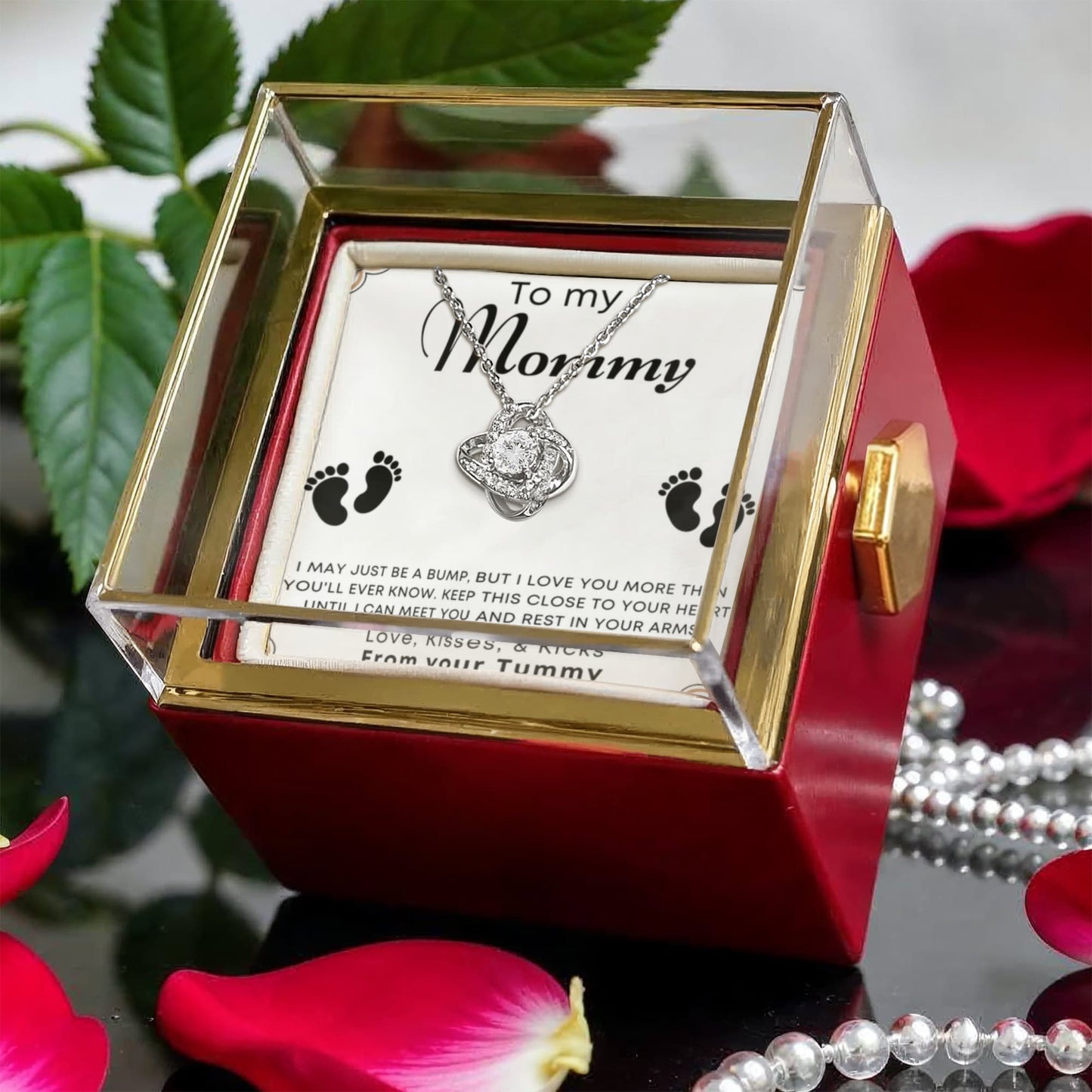 To My Mommy Love Knot with Rotating Rose Gift Box From your Tummy Baby Shower