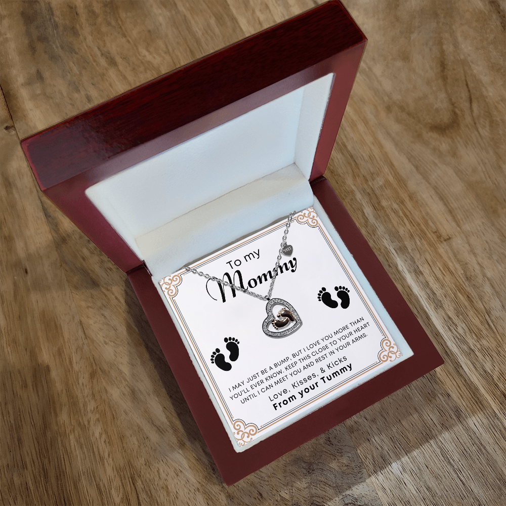 To My Mommy Baby Feet Heart Necklace, Heart Pendant Necklace, Baby Shower Gift