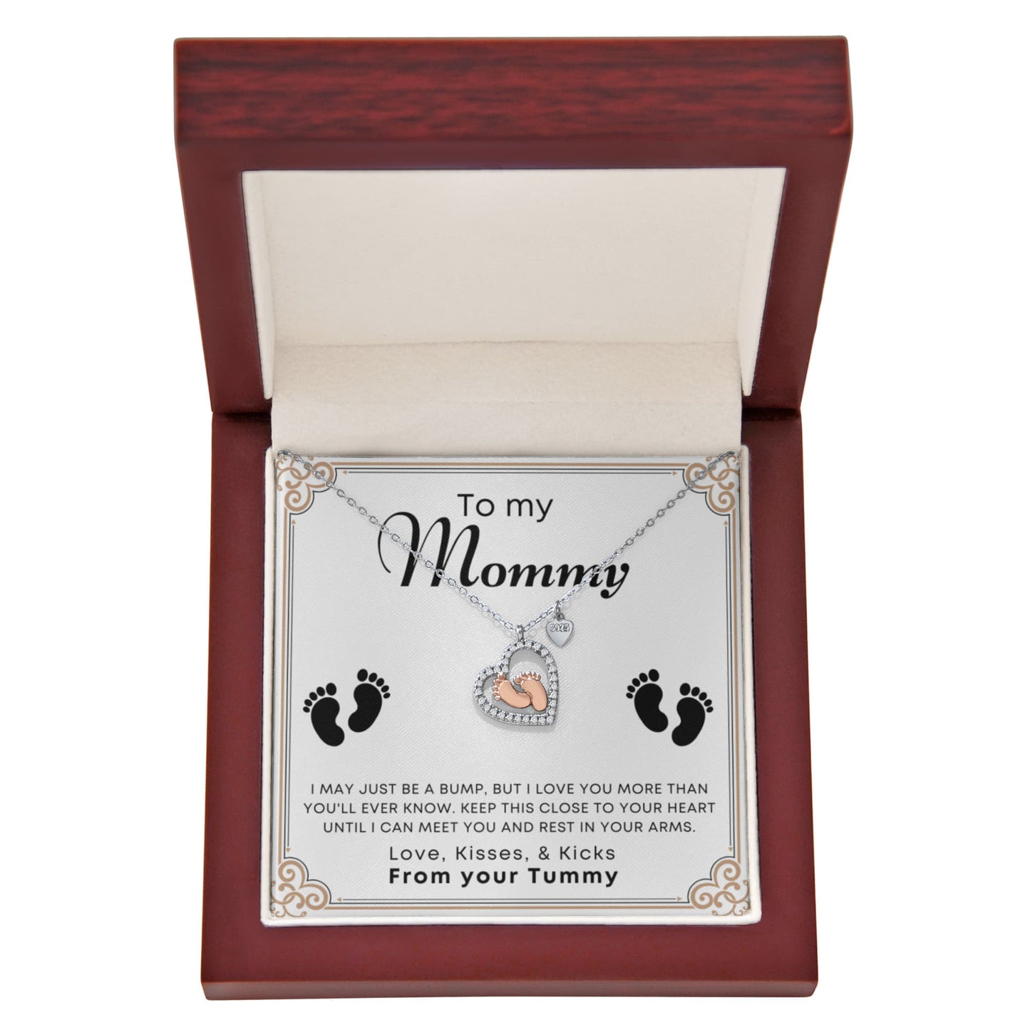 To My Mommy Baby Feet Heart Necklace, Heart Pendant Necklace, Baby Shower Gift