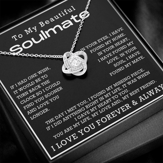 To My Beautiful Soulmate Love Knot Necklace, Anniversary Gift for Girlfriend with Message Card