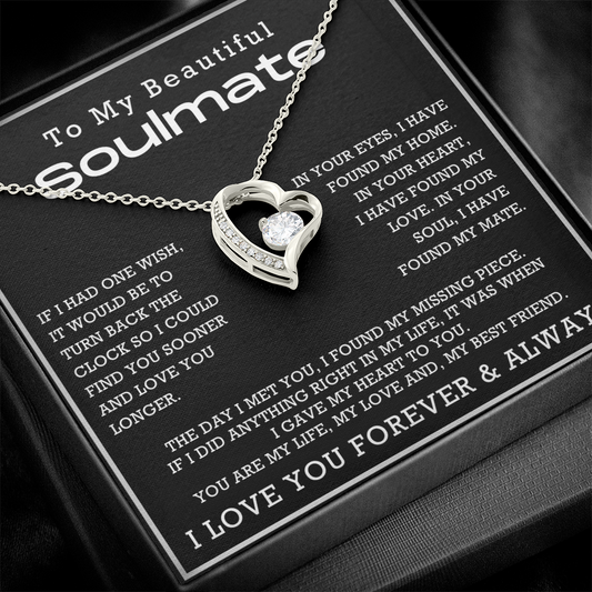 To My Beautiful Soulmate Forever Love Necklace, Anniversary Gift for Girlfriend with Message Card