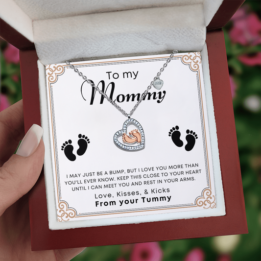 To My Mommy Baby Feet Heart Necklace, Heart Pendant Necklace, Baby Shower Gift